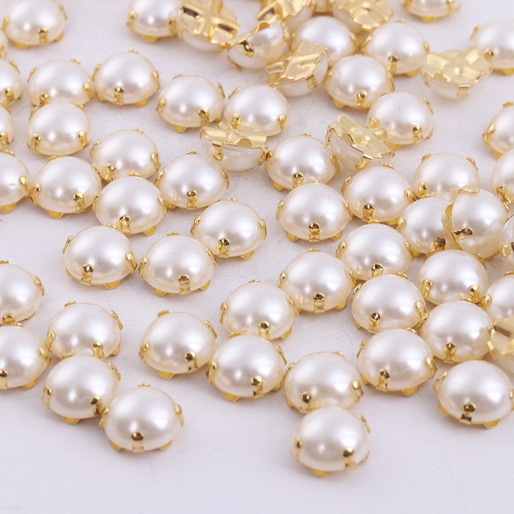 200PCS Sewing Pearl Beads Rhinestones Sew On Pear Rhinestones with Silver Claw Flatback Half Round Pearl for Craft Garment 