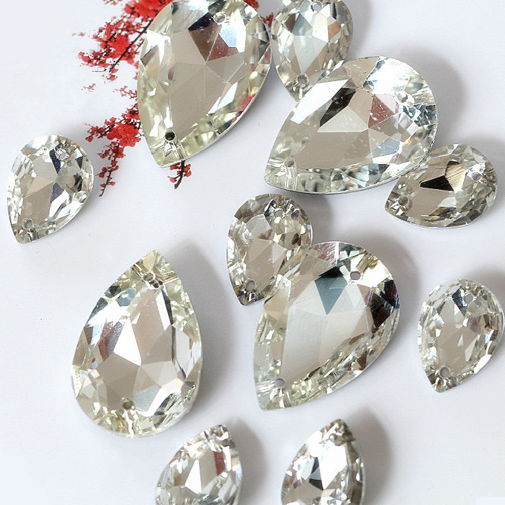 50PCS Teardrop Crystal Sew On Rhinestone Pointback Glass Sew on Stone Droplet Sewing Rhinestone for Wedding Dress